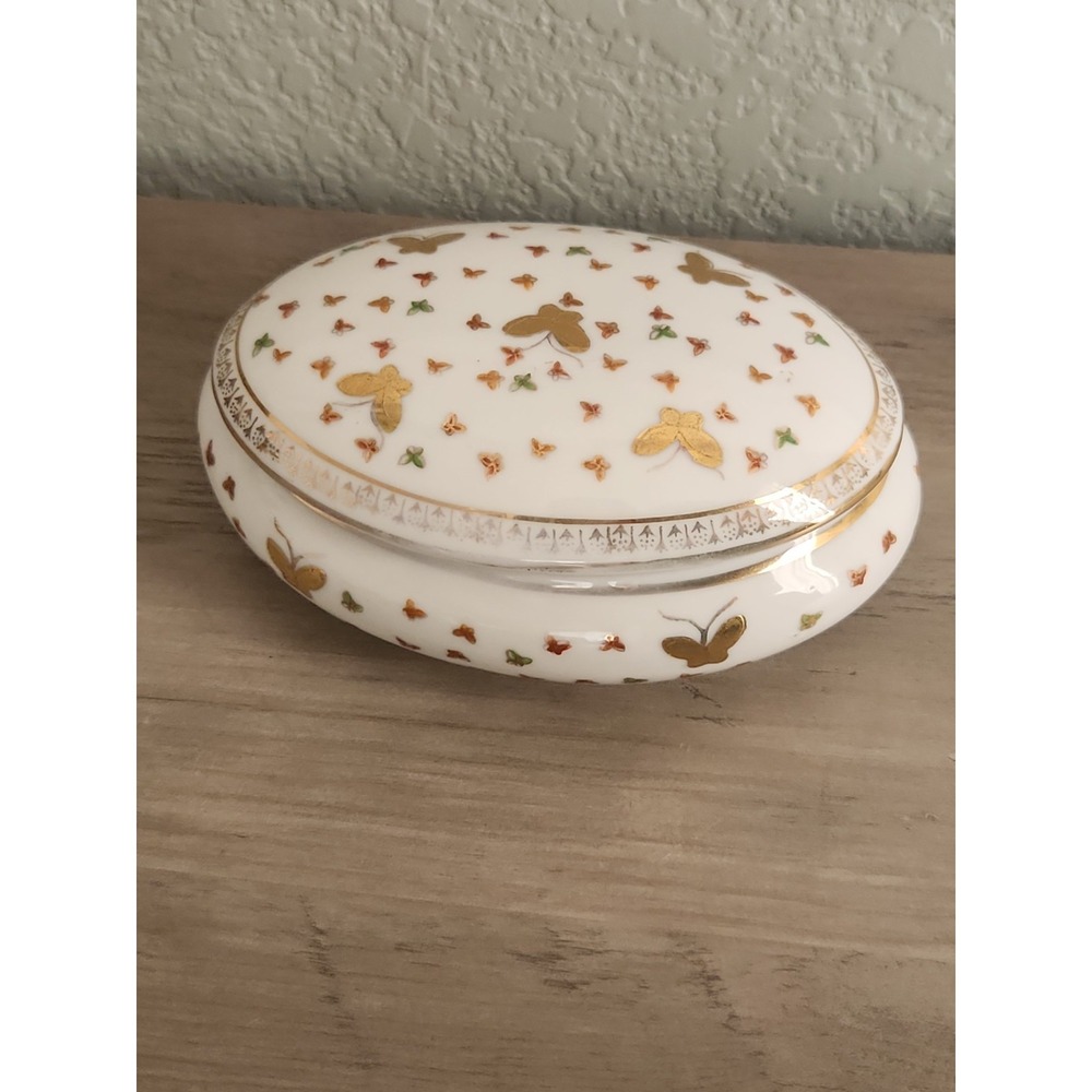 Vth Antq Ardalt Porcelain Butterflies Trinket Box Gold Handpainted Oval Gift